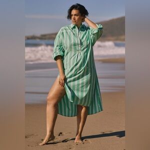 Anthropologie Green Striped High Low Dress